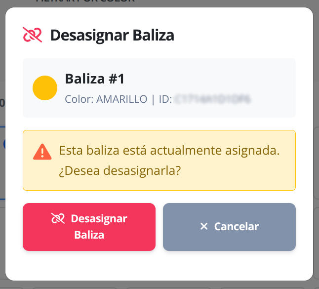 Interfaz para desasignar balizas de vehículos