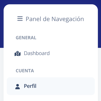 Panel de navegación lateral para usuario genérico