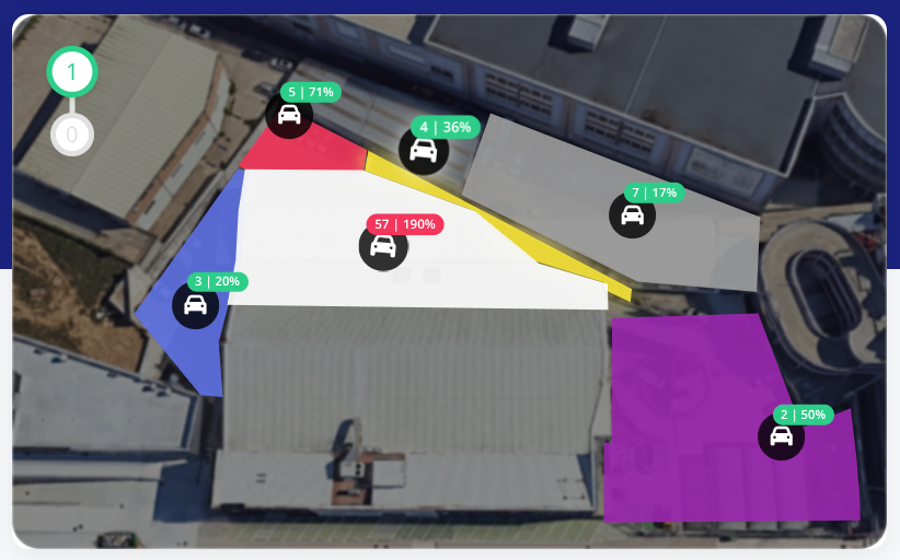 Vista del mapa interactivo mostrando zonas y distribución de vehículos