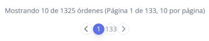 Controles de paginación para la tabla de órdenes