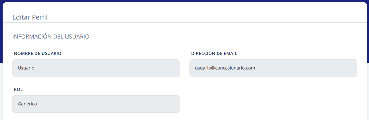 Sección de información del usuario en el perfil